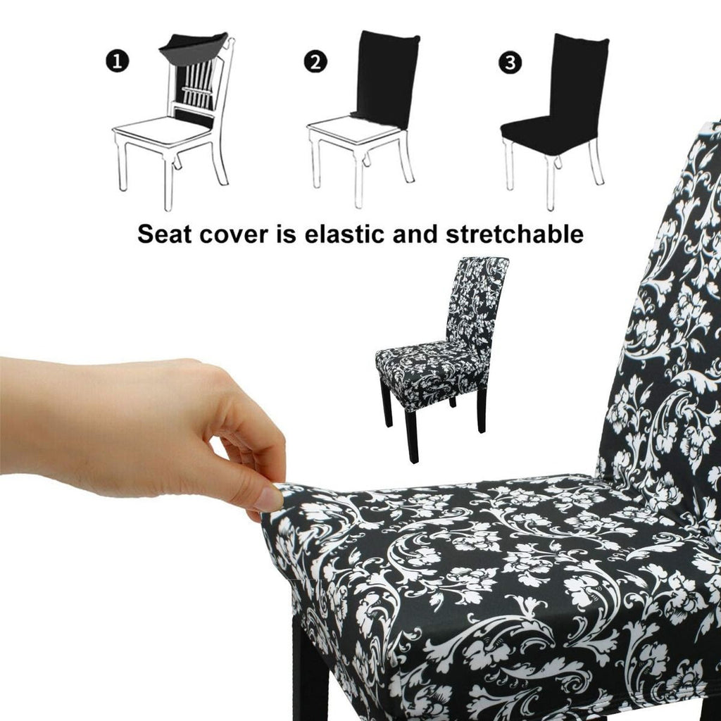 Short Spandex Floral Printed Chair Cover - Black (Design 4)