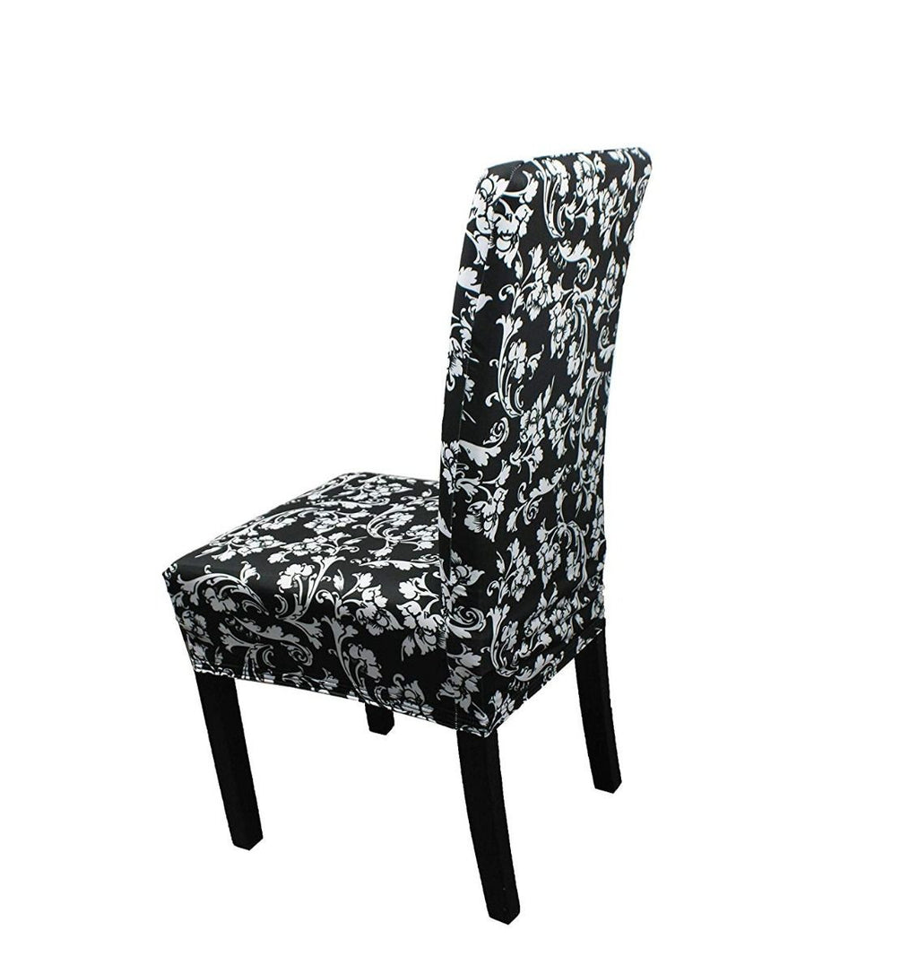 Short Spandex Floral Printed Chair Cover - Black (Design 4)