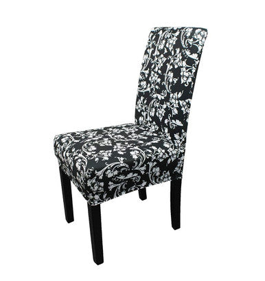 Short Spandex Floral Printed Chair Cover - Black (Design 4)