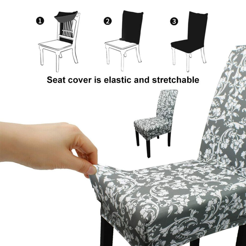 Short Spandex Floral Printed Chair Cover - Grey (Design 4)