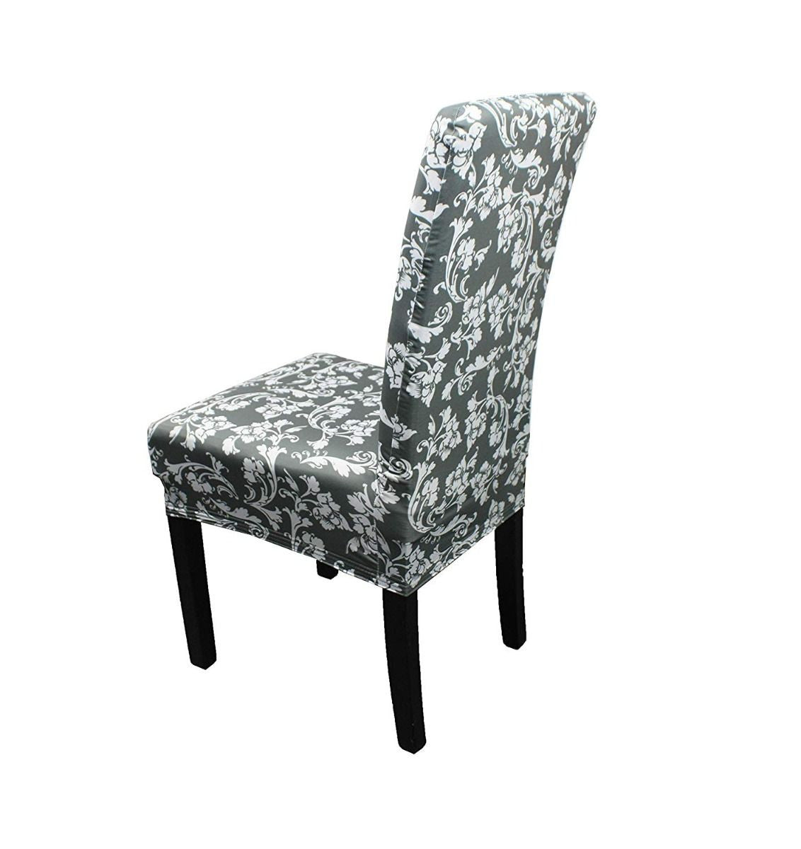 Short Spandex Floral Printed Chair Cover - Grey (Design 4)