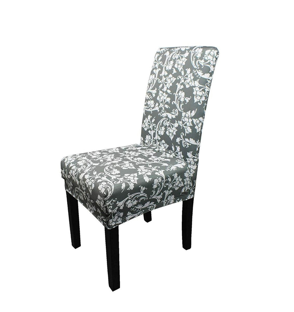 Short Spandex Floral Printed Chair Cover - Grey (Design 4)