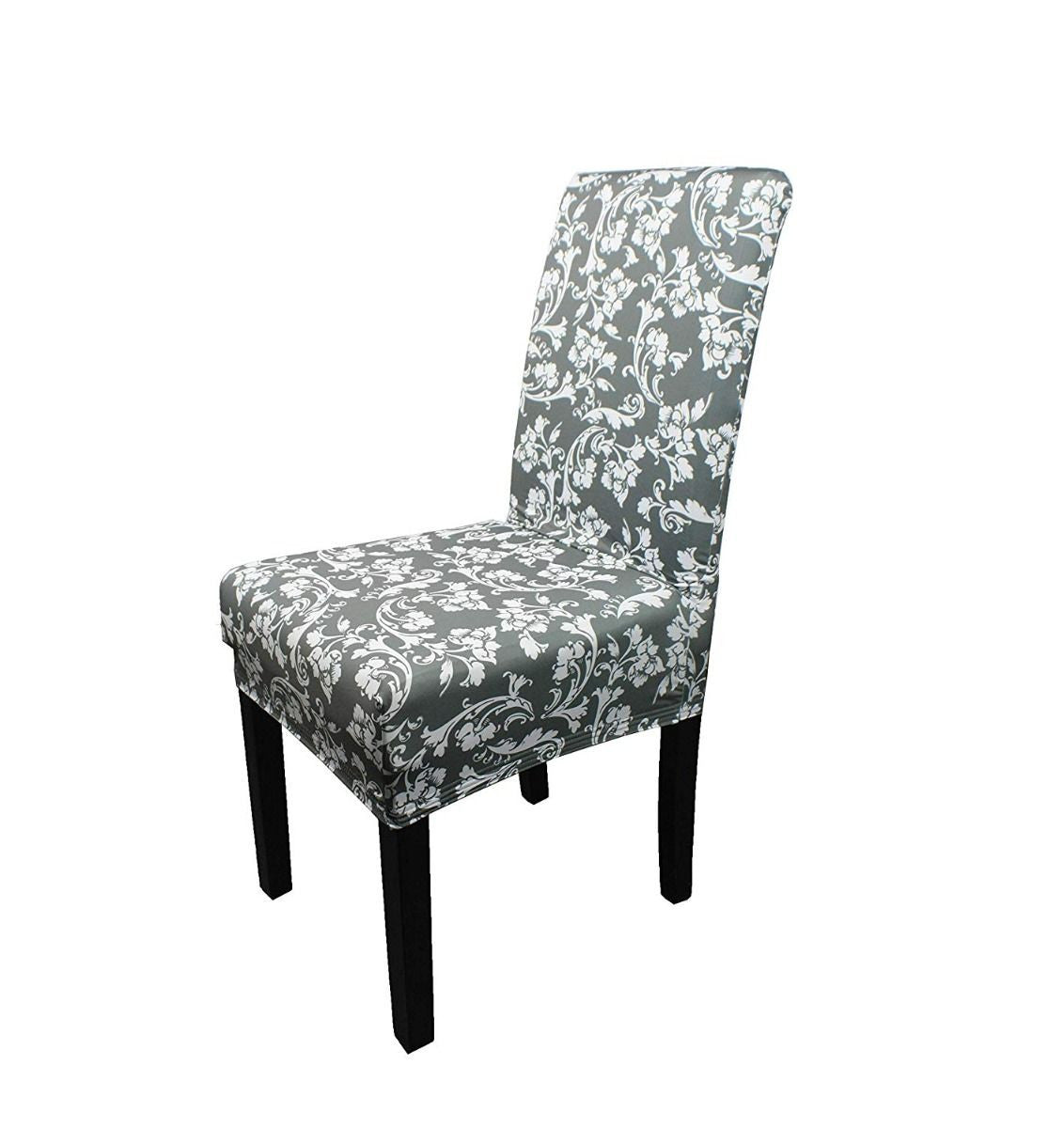 Short Spandex Floral Printed Chair Cover - Grey (Design 4)