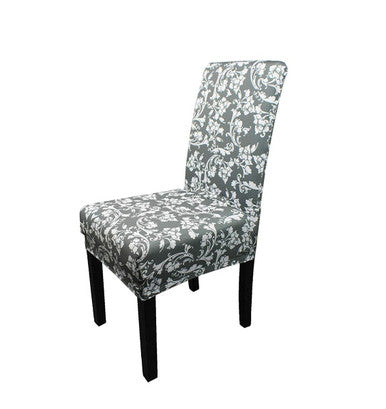 Short Spandex Floral Printed Chair Cover - Grey (Design 4)