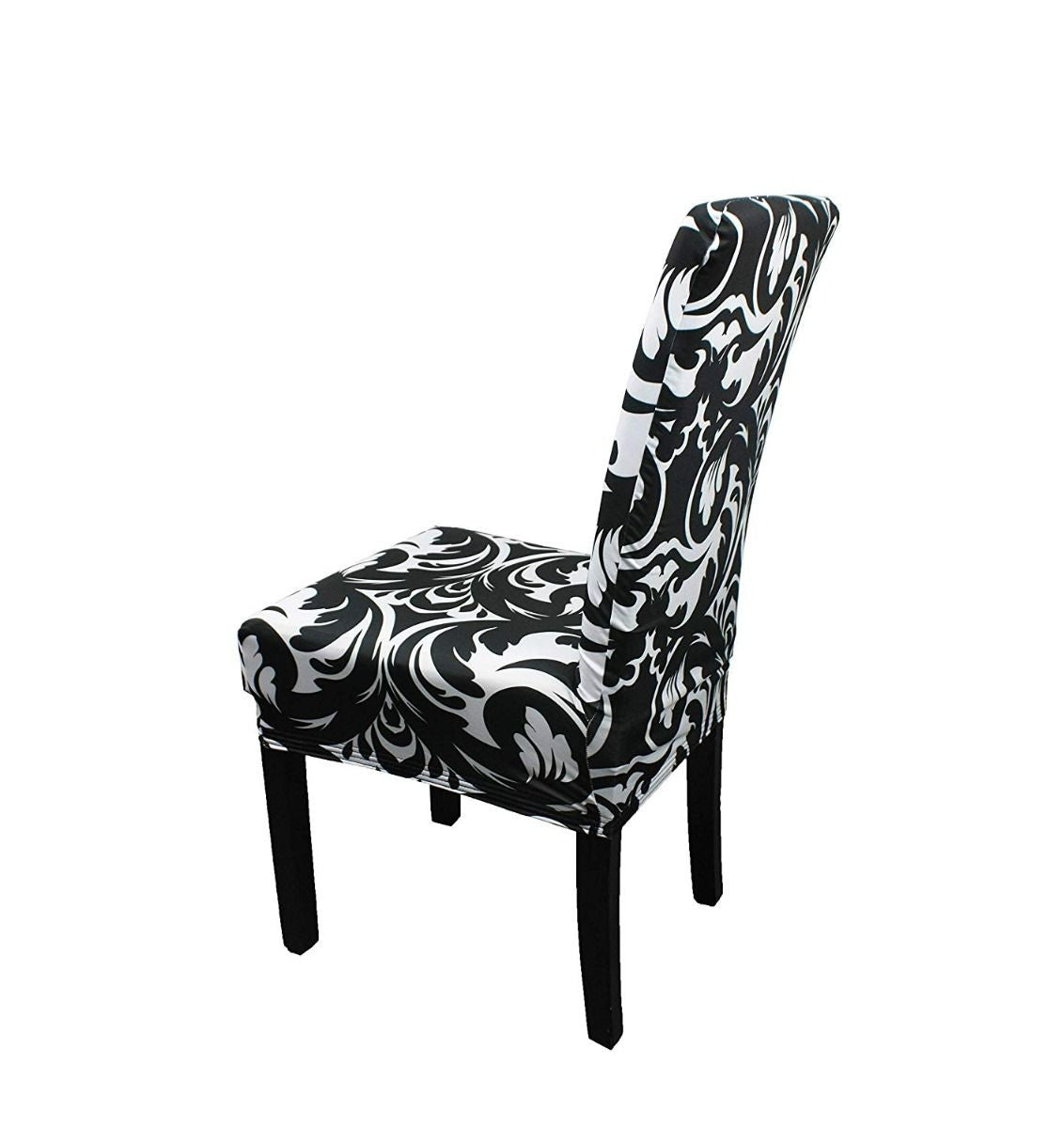 Short Spandex Floral Printed Chair Cover - Black (Design 5)