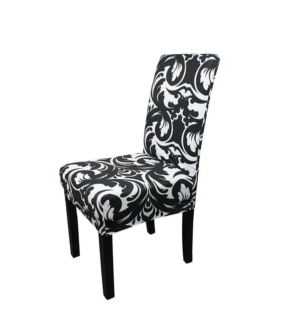 Short Spandex Floral Printed Chair Cover - Black (Design 5)