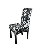 Short Spandex Floral Printed Chair Cover - Black (Design 5)