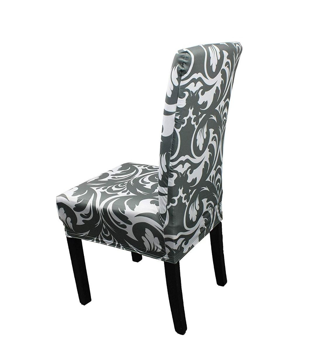 Short Spandex Floral Printed Chair Cover - Grey (Design 5)