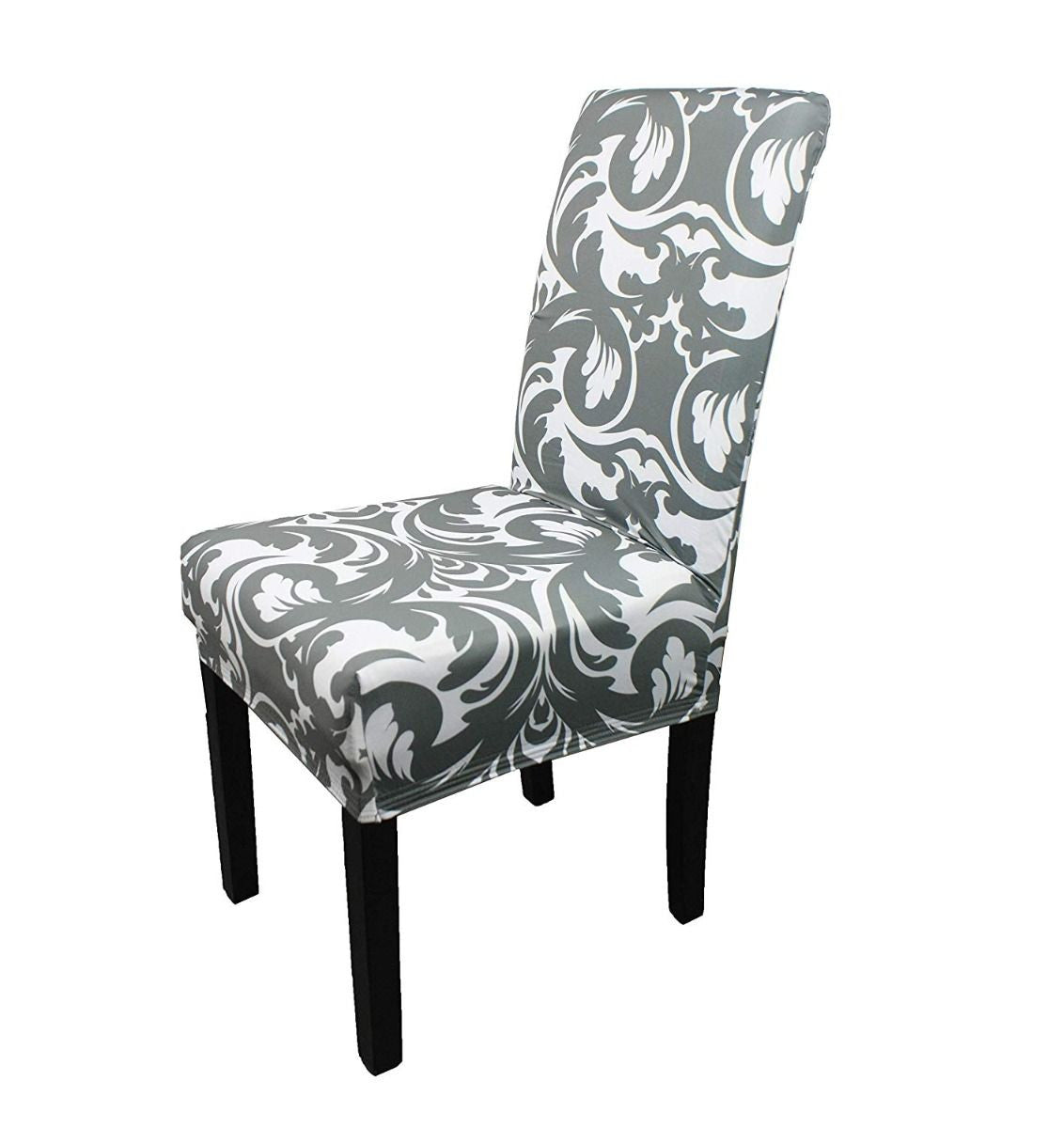 Short Spandex Floral Printed Chair Cover - Grey (Design 5)