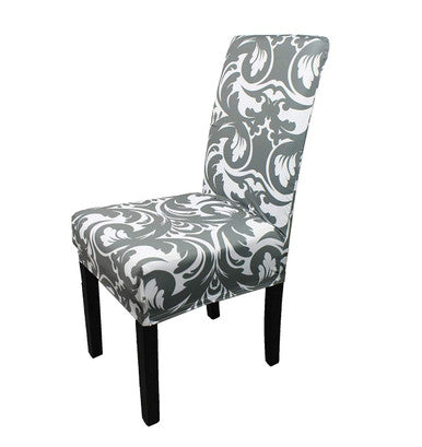 Short Spandex Floral Printed Chair Cover - Grey (Design 5)