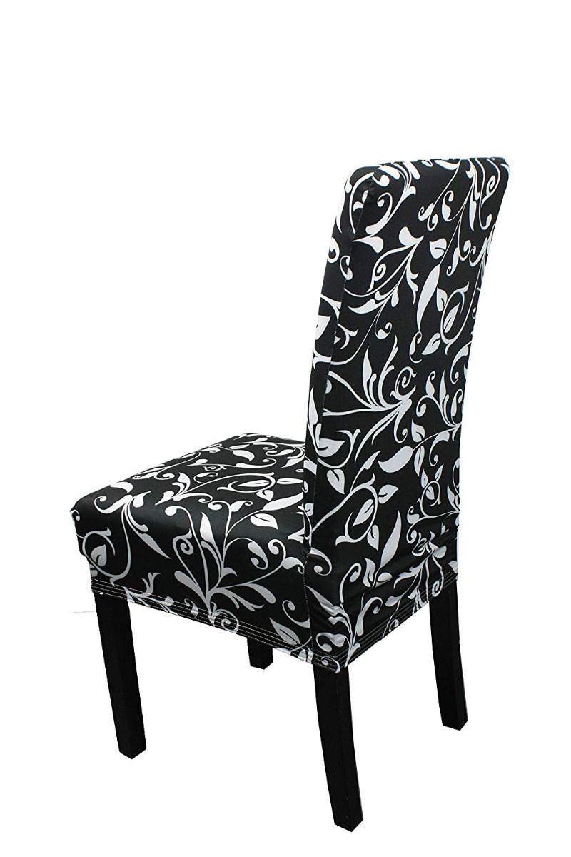 Short Spandex Floral Printed Chair Cover - Black (Design 6)