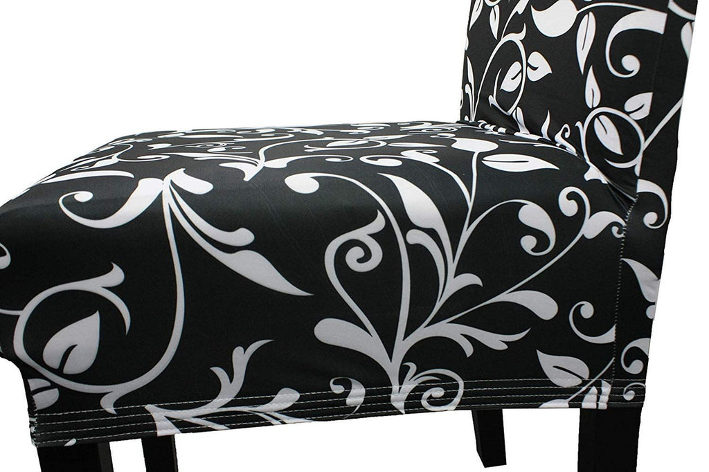 Short Spandex Floral Printed Chair Cover - Black (Design 6)