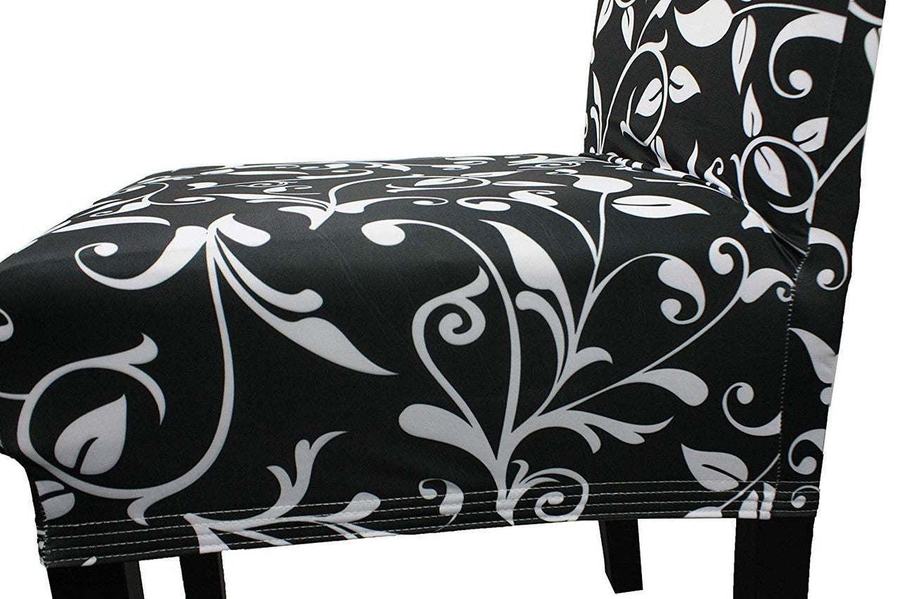 Short Spandex Floral Printed Chair Cover - Black (Design 6)