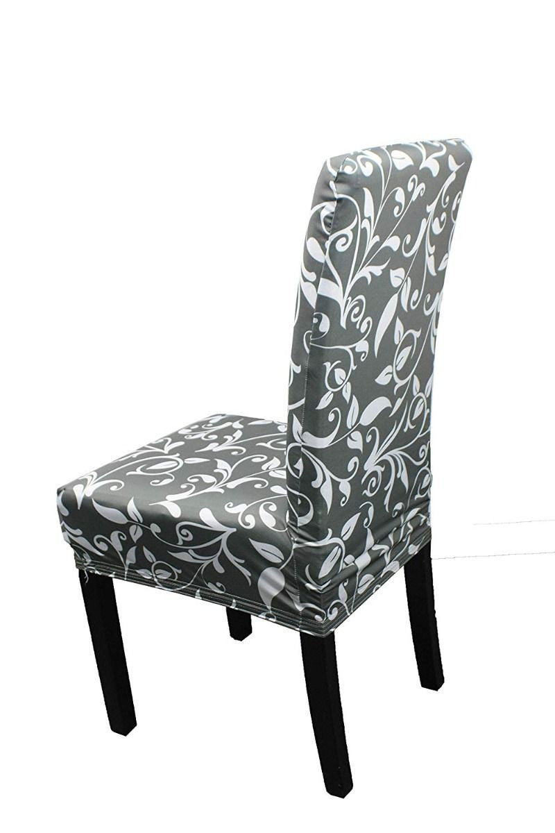 Short Spandex Floral Printed Chair Cover - Grey (Design 6)