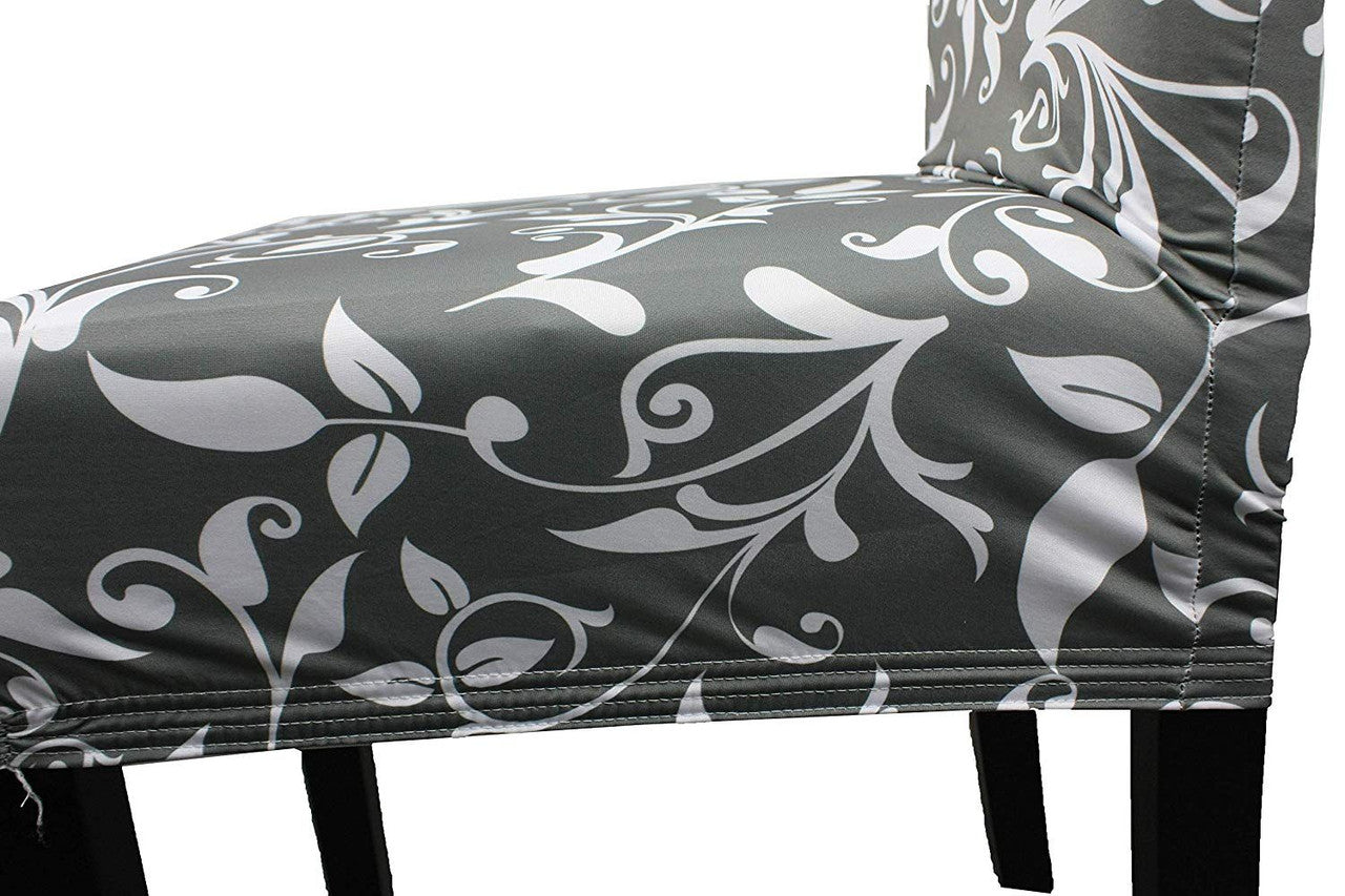 Short Spandex Floral Printed Chair Cover - Grey (Design 6)