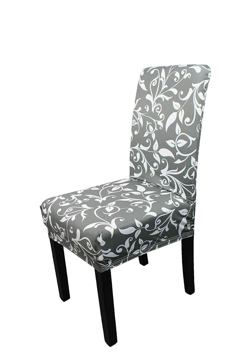 Short Spandex Floral Printed Chair Cover - Grey (Design 6)