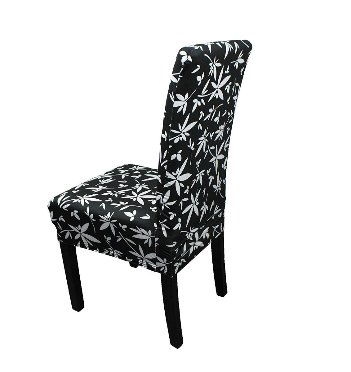 Short Spandex Floral Printed Chair Cover - Black (Design 7)