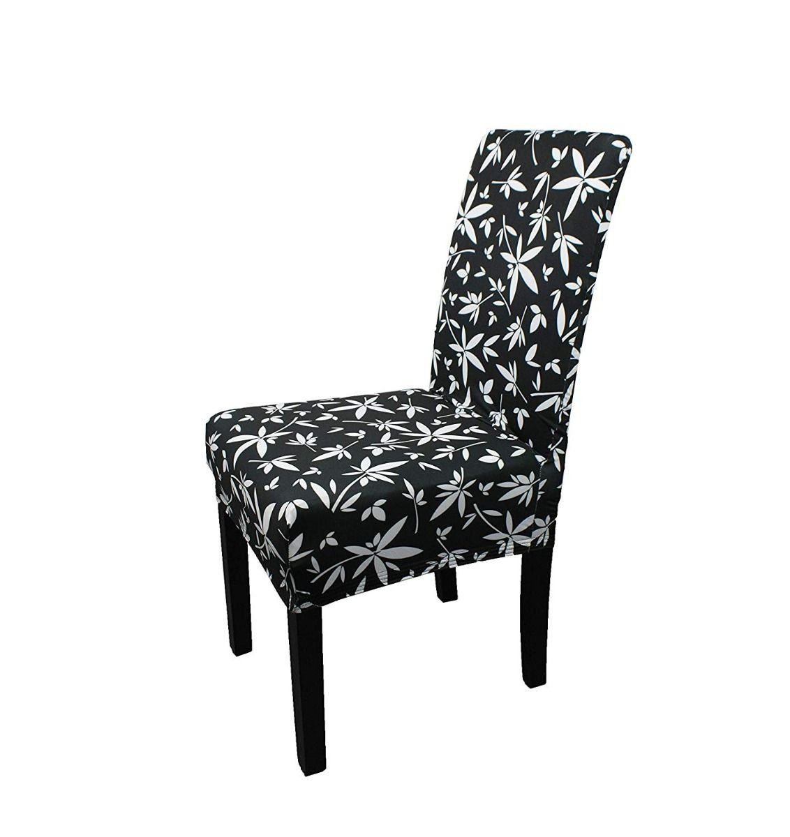 Short Spandex Floral Printed Chair Cover - Black (Design 7)
