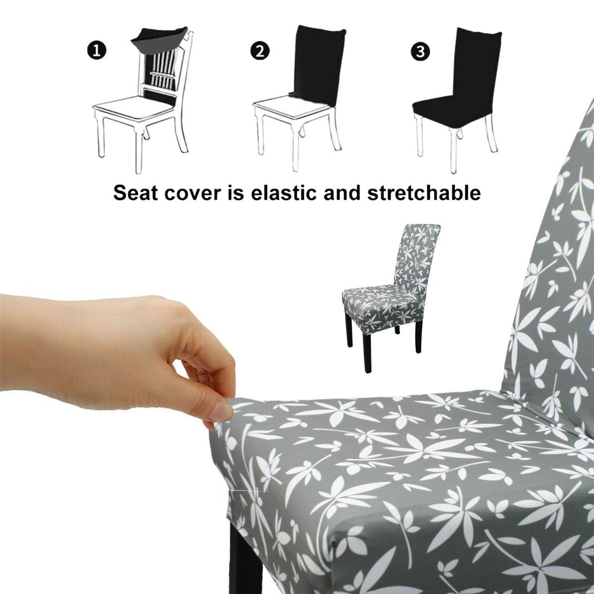 Short Spandex Floral Printed Chair Cover - Grey (Design 7)