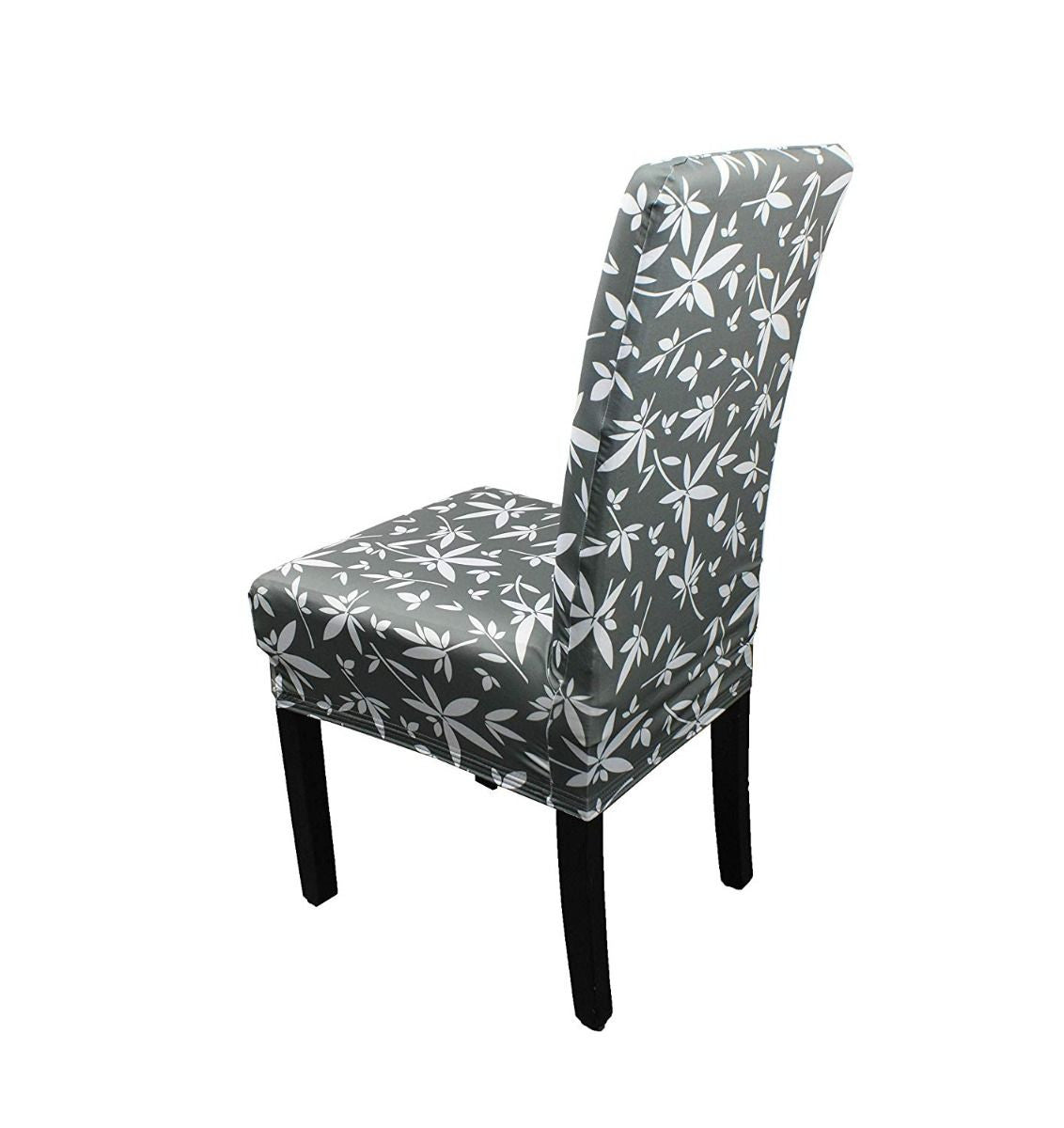 Short Spandex Floral Printed Chair Cover - Grey (Design 7)