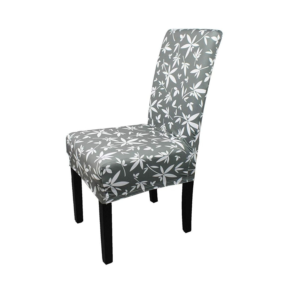Short Spandex Floral Printed Chair Cover - Grey (Design 7)