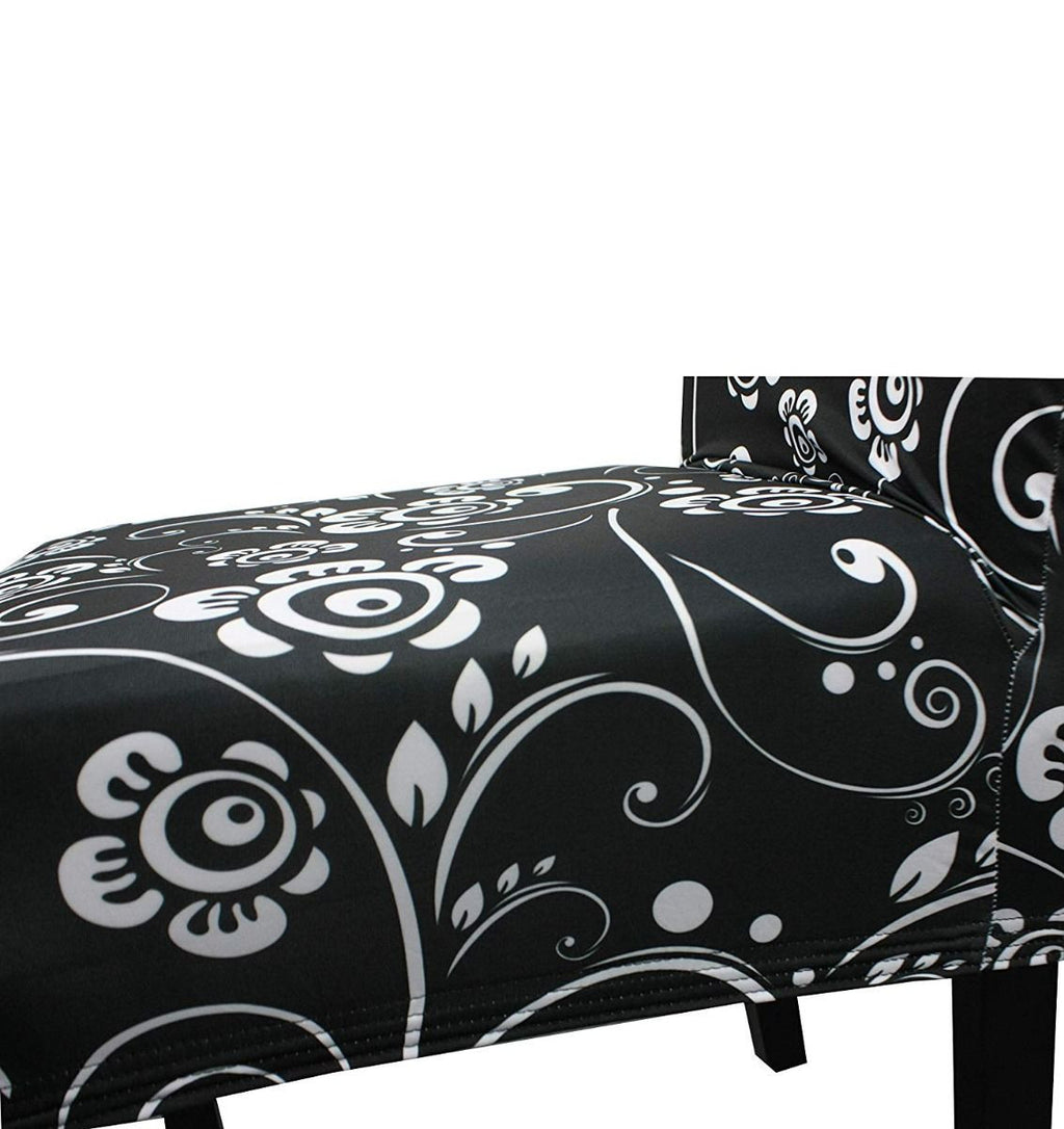 Short Spandex Floral Printed Chair Cover - Black (Design 8)