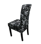 Short Spandex Floral Printed Chair Cover - Black (Design 8)