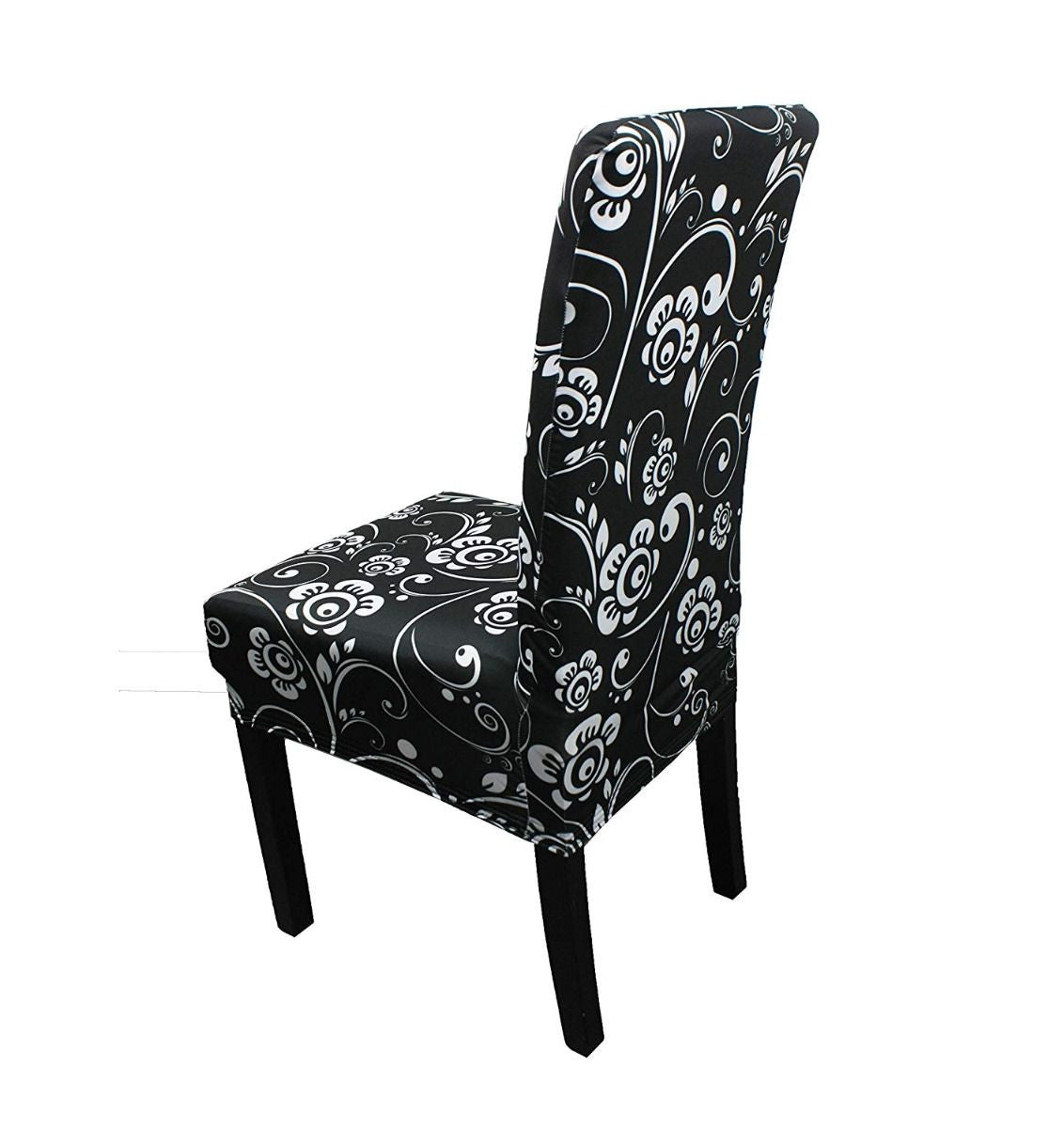 Short Spandex Floral Printed Chair Cover - Black (Design 8)