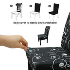 Short Spandex Floral Printed Chair Cover - Black (Design 9)