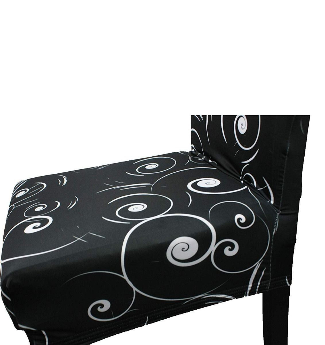 Short Spandex Floral Printed Chair Cover - Black (Design 9)