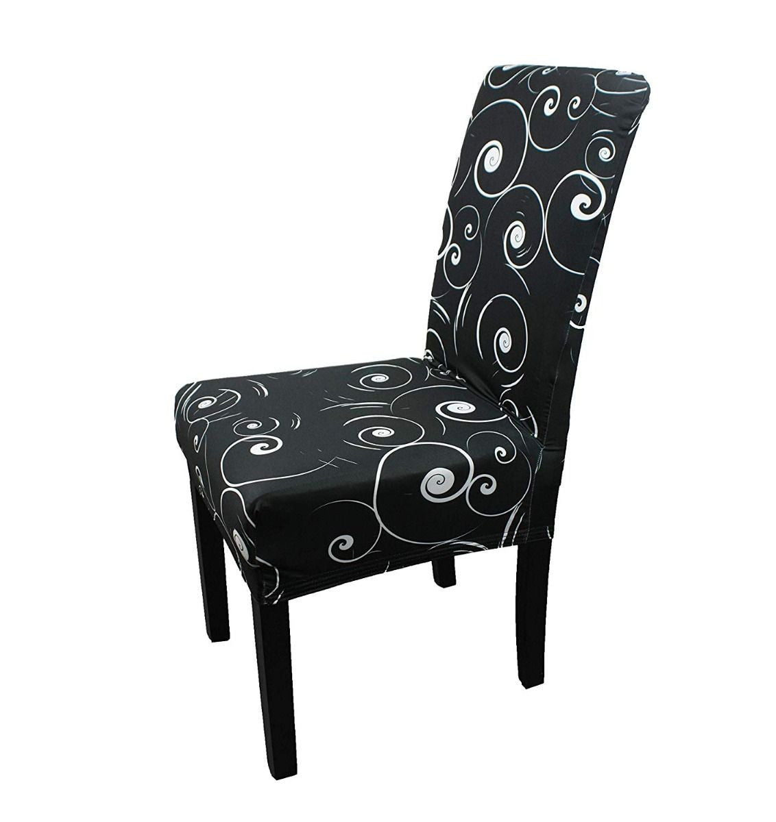 Short Spandex Floral Printed Chair Cover - Black (Design 9)