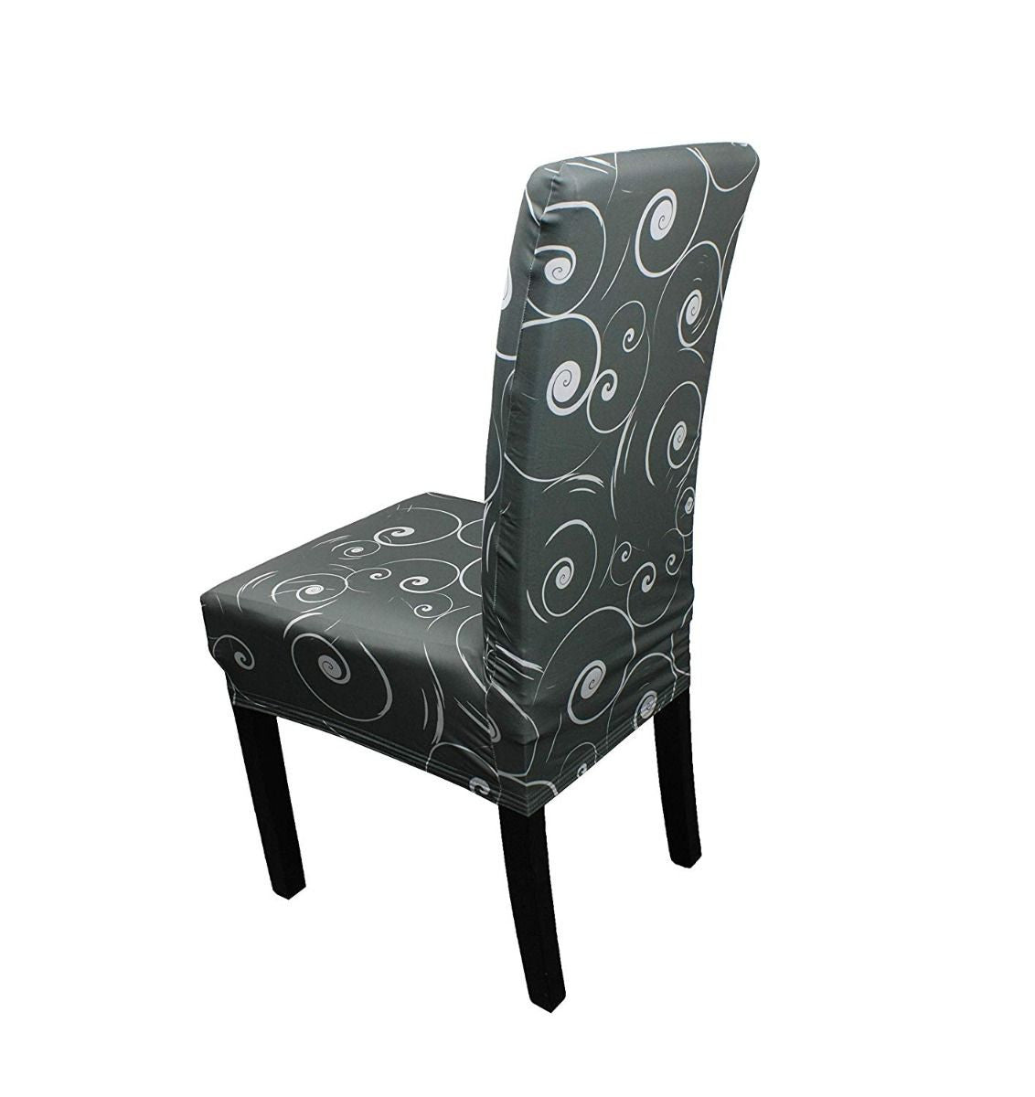 Short Spandex Floral Printed Chair Cover - Grey (Design 9)