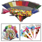 50x Clear Cellophane Cone Sweet Bags - Green