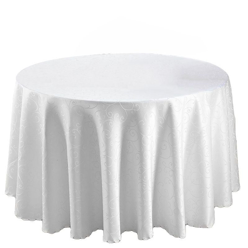 200GSM Round Damask Polyester Tablecloth - White