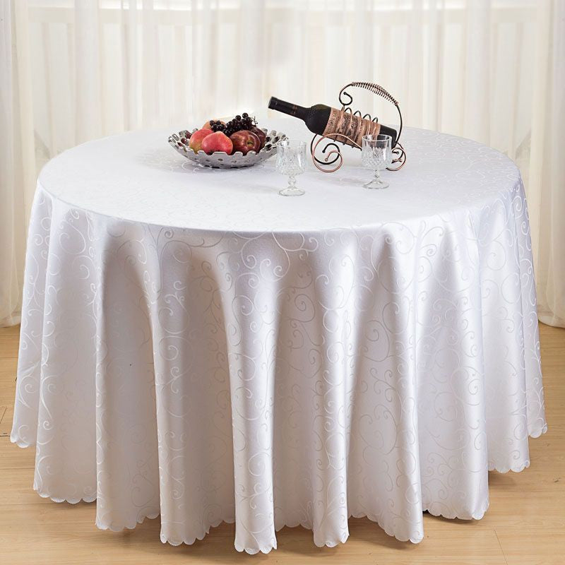 200GSM Round Damask Polyester Tablecloth - White