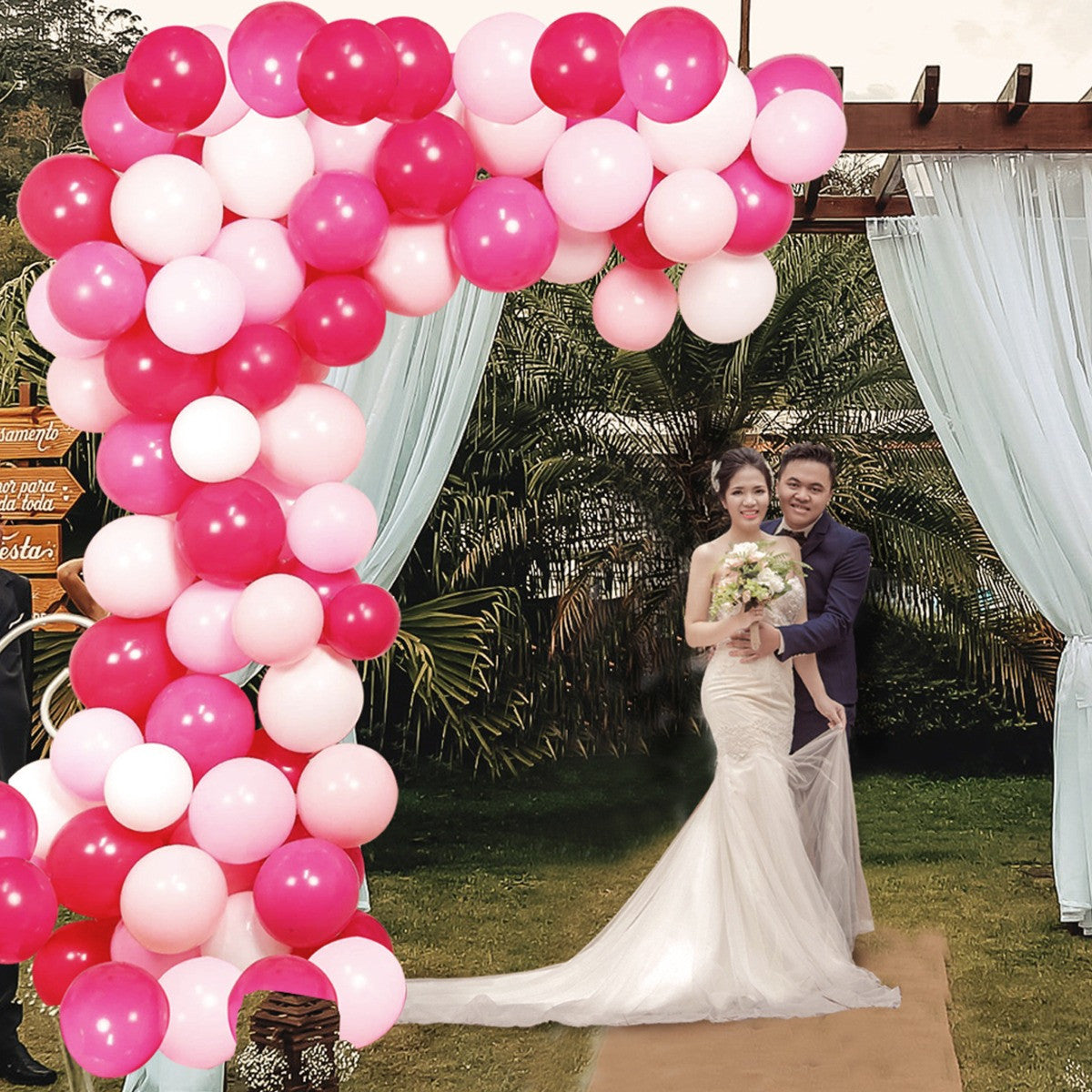 5m Latex Balloon Arch Kit - Rose Pink, Red, Orange, 90pcs