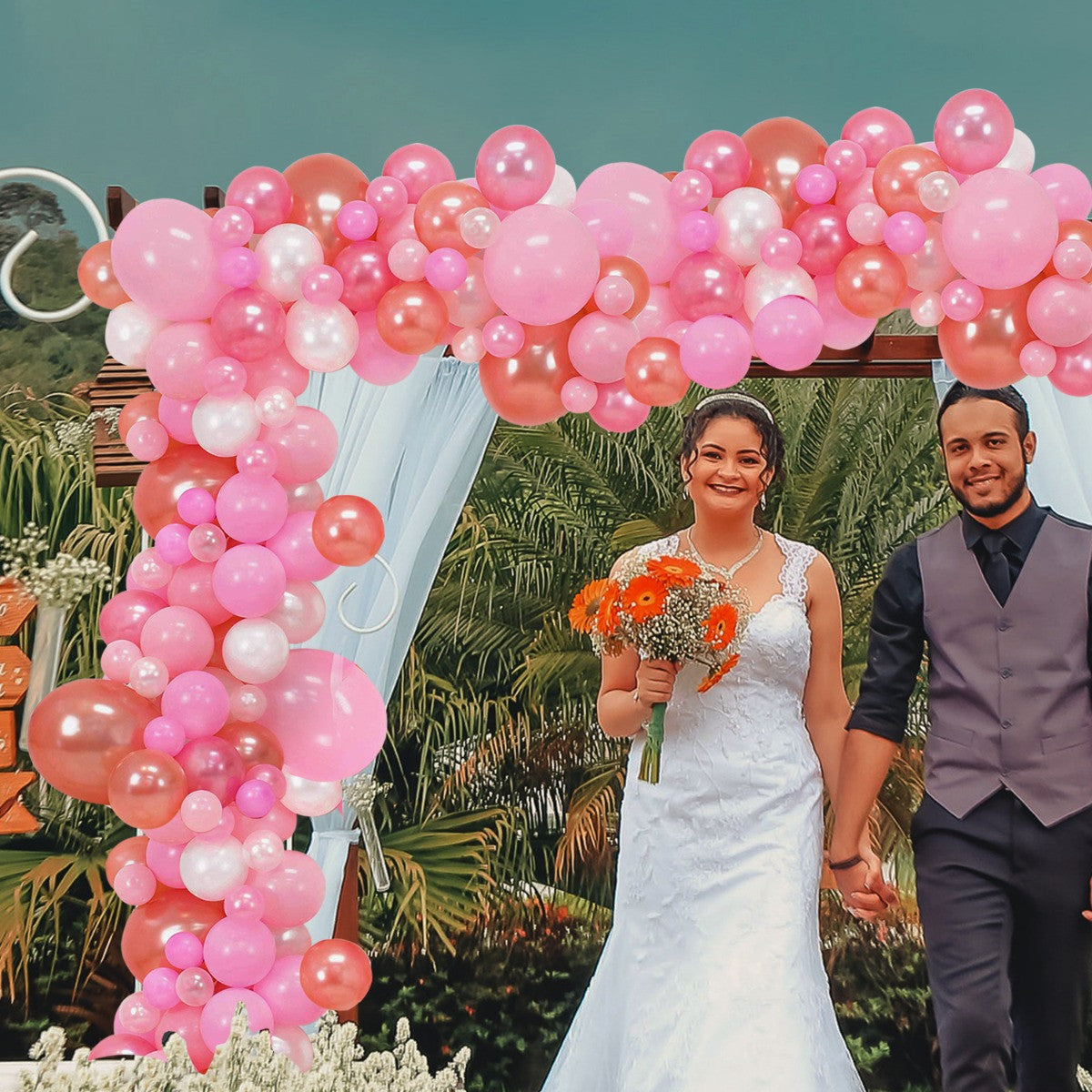 5m Latex Balloon Arch Kit - Baby Pink, White, 163pcs