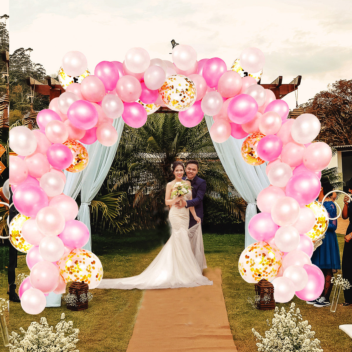 5m Latex Balloon Arch Kit - Baby Pink, Hot Pink, White, 163pcs