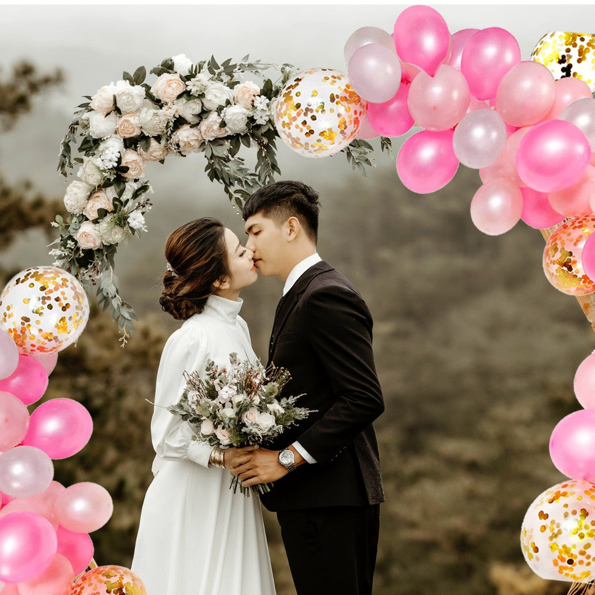 5m Latex Balloon Arch Kit - Baby Pink, Hot Pink, White, 163pcs