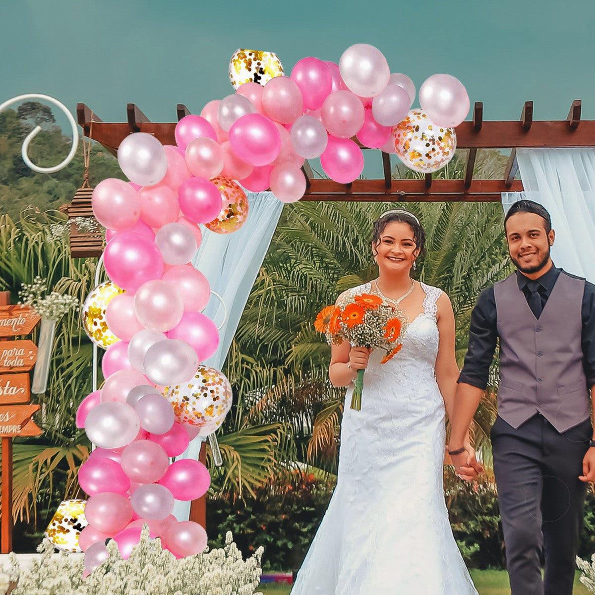 5m Latex Balloon Arch Kit - Baby Pink, Hot Pink, White, 163pcs
