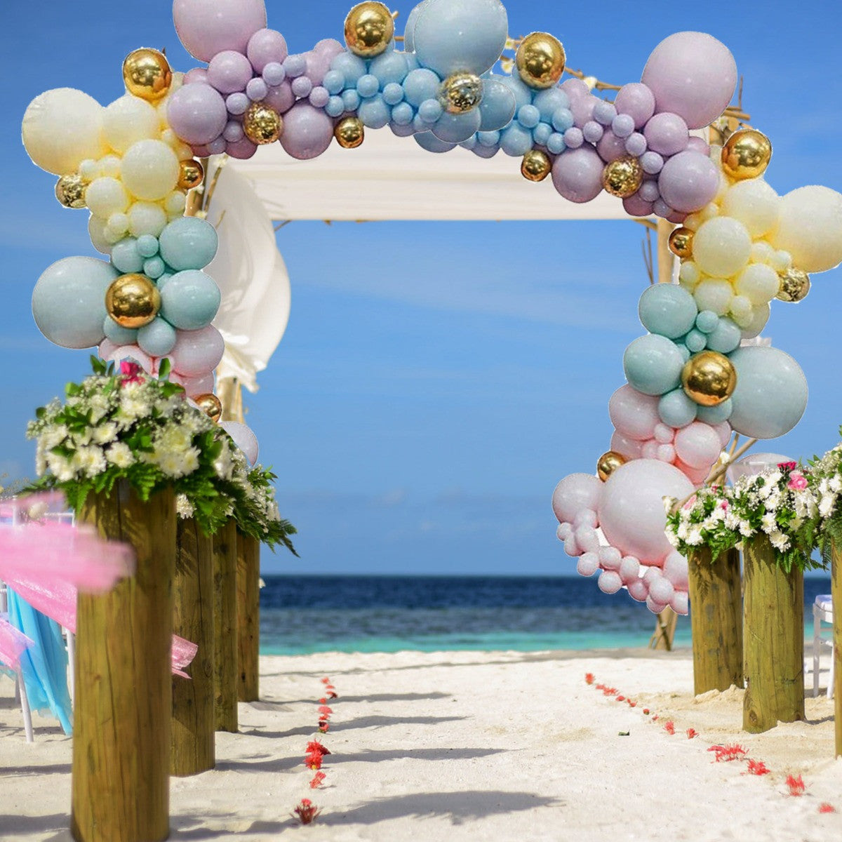 5m Latex Balloon Arch Kit - Assorted Pastels, Gold, 341pcs