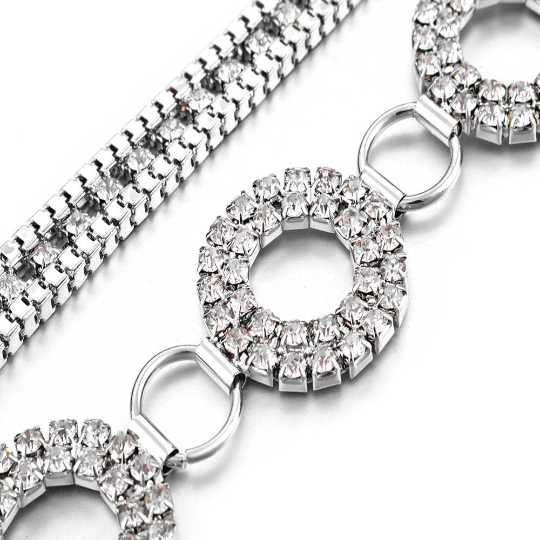 Waist Chain Belt with Three Eyelet Rings - Silver