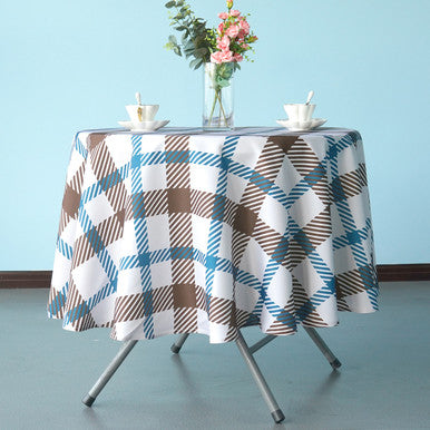 70" Round Premium Waterproof Polyester Tablecloth - Brown & Blue Tartan