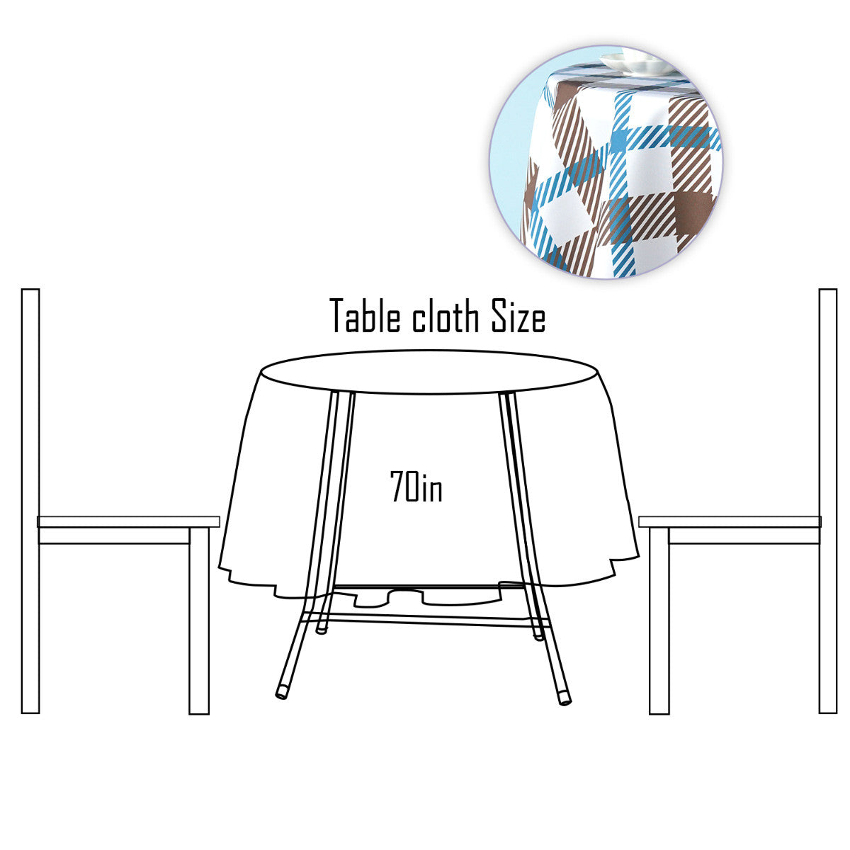 70" Round Premium Waterproof Polyester Tablecloth - Brown & Blue Tartan