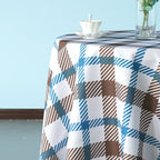70" Round Premium Waterproof Polyester Tablecloth - Brown & Blue Tartan