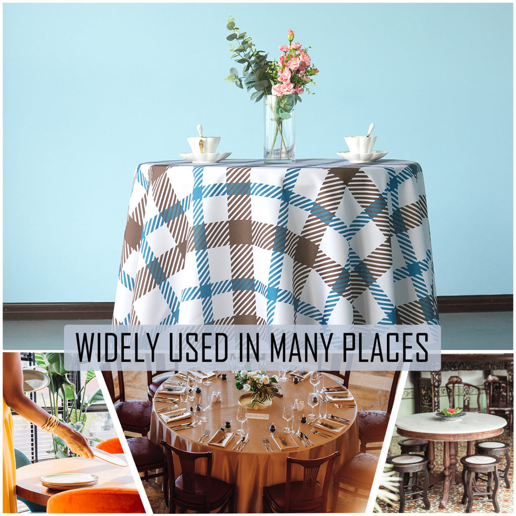 70" Round Premium Waterproof Polyester Tablecloth - Brown & Blue Tartan
