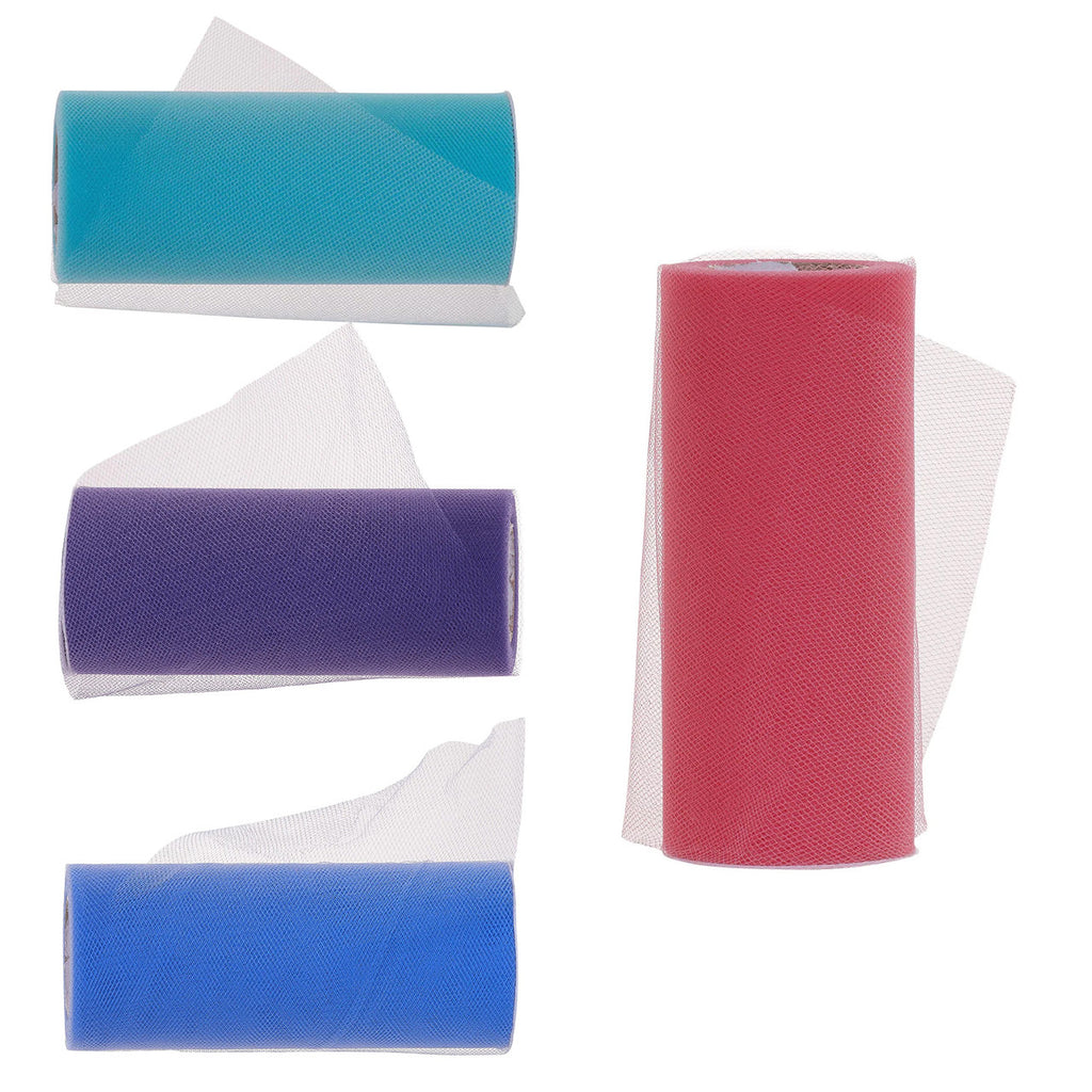 6" Tulle Fabric Roll - Turquoise Aqua & Pink & Baby Blue & Dark Purple (25Yard)