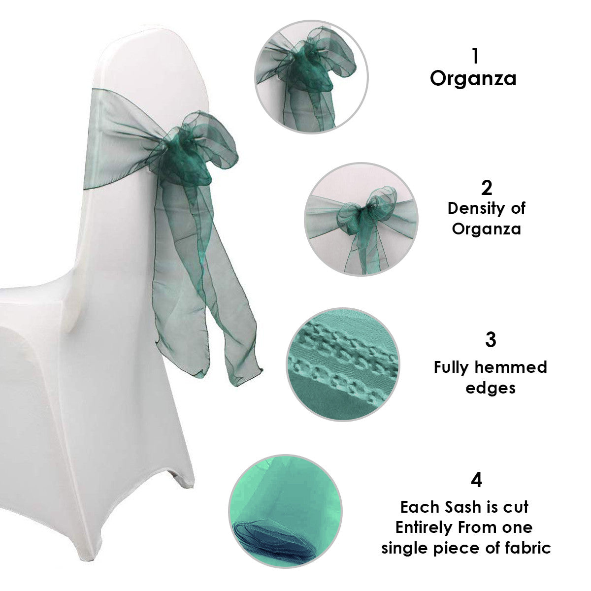 7" x 108" Organza Chair Sash - Emerald Green