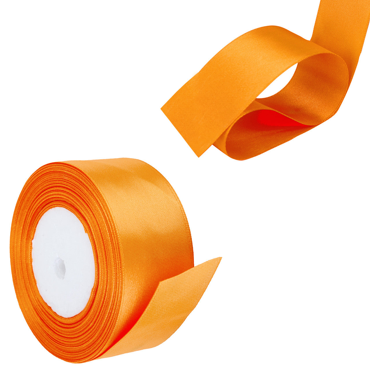 25m Double Sided Satin Ribbon - Fluorescent Orange