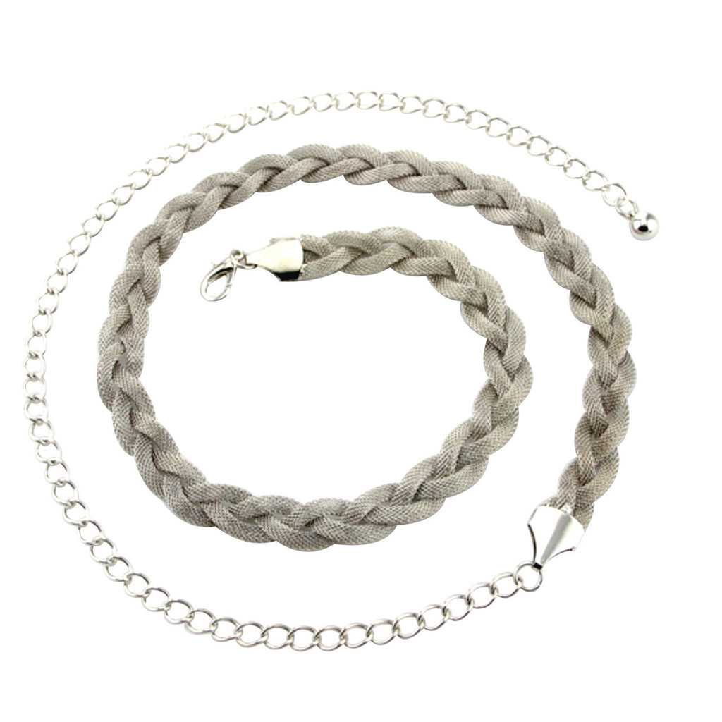 Flat Plaited Metal Belt - Silver